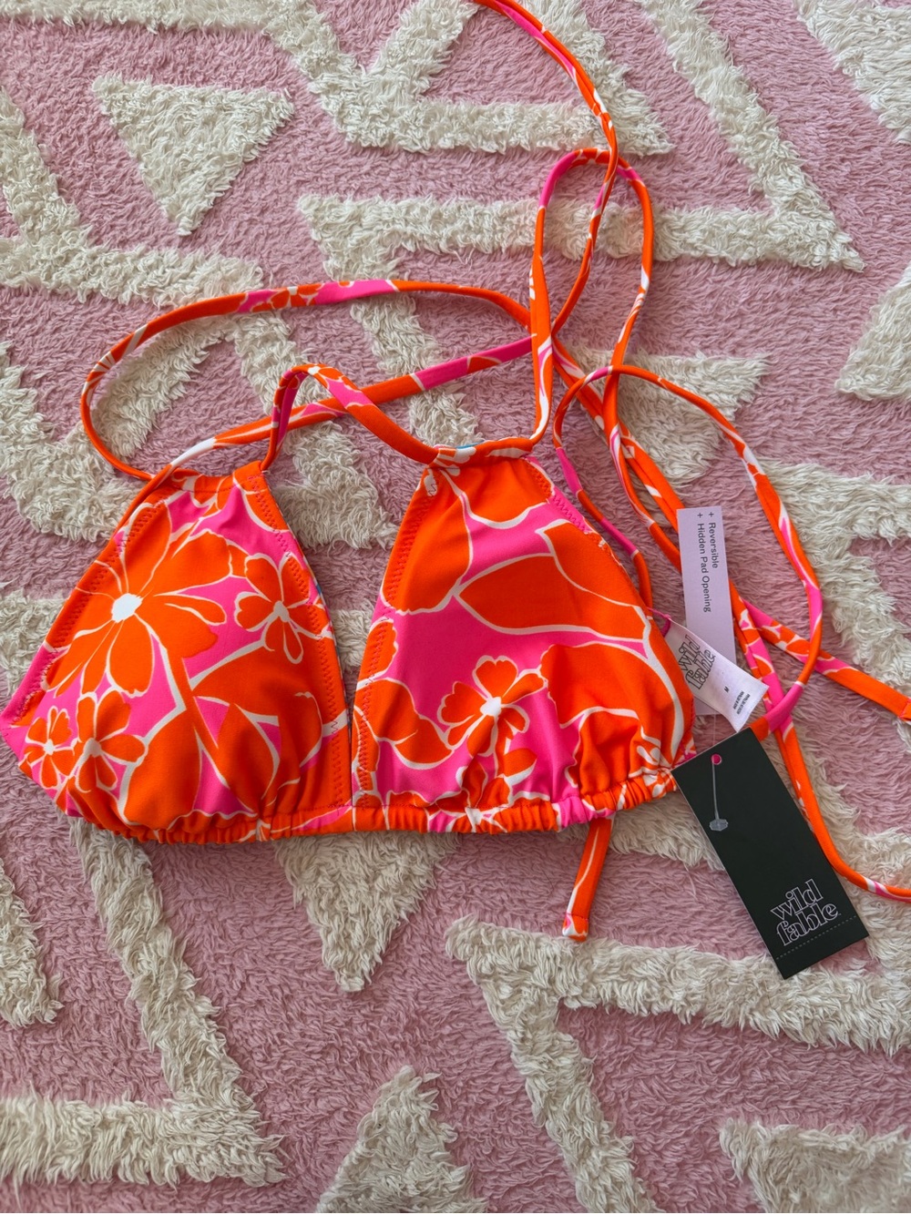 Wild Fable Pink & Orange Floral Triangle Bikini Top- Reversible